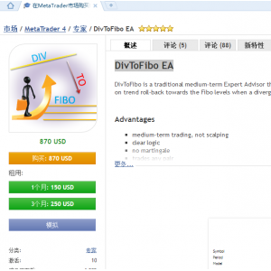 DivToFibo EA 背离形态MACD  MT4波段交易EA 趋势不杠单止损止盈