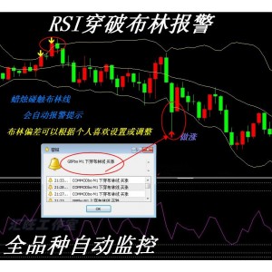 RSI穿破布林/外汇黄金白银原油二元MT4恒指/标EA分析系统模板报警